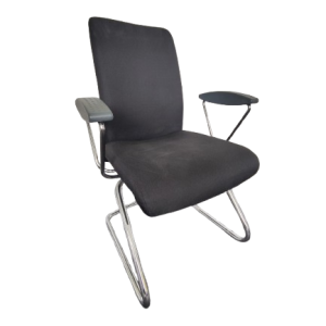 Black fabric back visitors chair with black fabric seat and chrome cantilever frame